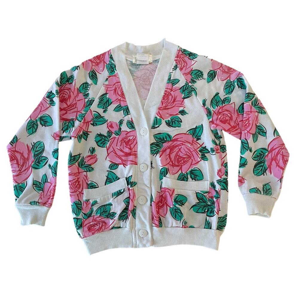 80s pink rose cardigan white